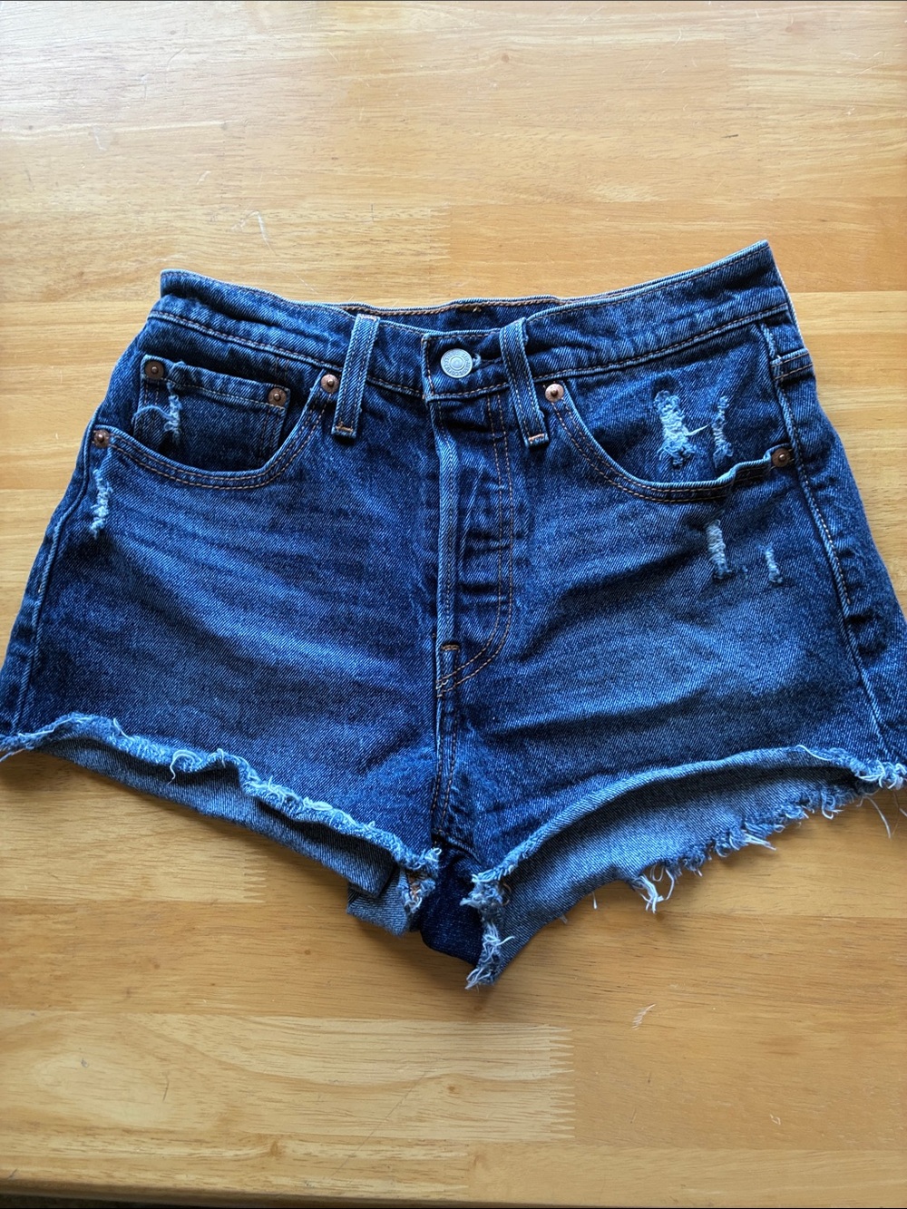 Levi's 501 Dark Indigo Distressed Cutoff Jean Shorts